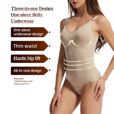 Modelador de uma peça feminino com controle de barriga no meio da coxa sem costura