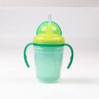 Double-layer insulated straw cup, baby learning drinking cup, leak-proof water cup, children's dual-purpose cup, double-layer straw cup  Cyan