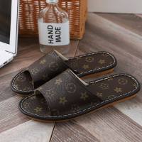 Slippers for women, summer home, four-season home, indoor wooden floor, soft-soled couple leather slippers, silent sandal slippers for men  Brown