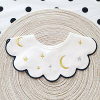 Baby Pure Cotton Moon and Star Embroidered Bib  Multicolor