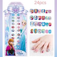 24 piezas de uñas usables de princesa de hielo, parches de decoración de uñas de joyería para niños, uñas postizas removibles  Púrpura