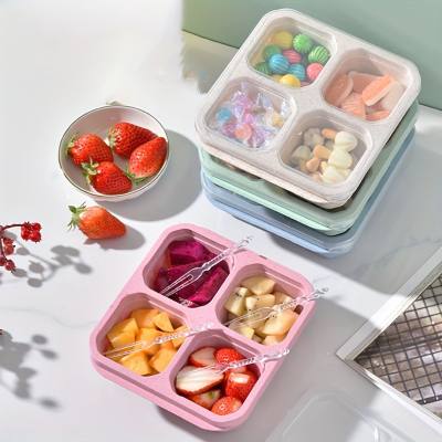 1pc Snack Container With 4 Compartments, Divided Bento Lunch Box With Transparent Lids