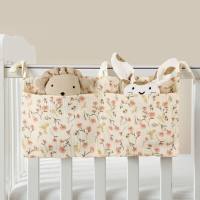 European and American double-layer pure cotton baby bedside storage bag double pocket stroller hanging bag printed baby bottle hanging bag  Multicolor