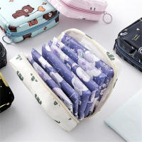 Serviettes hygiéniques menstruelles pour adultes, petit sac portable de grande capacité pour étudiants, sac de rangement portable pour serviettes de tante de dessin animé  blanc