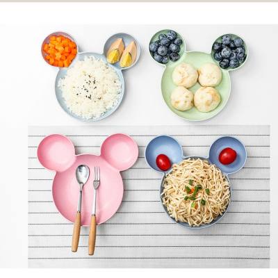 Assiette à dîner de dessin animé avec compartiments, petits bols et plats, soucoupe à riz, vaisselle créative pour enfants, style blé