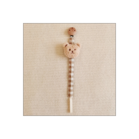 Chupete de bebé de madera con cabeza de oso de estilo coreano, clip anticaída, cadena para chupete de bebé, mordedor, cuerda antipérdida  Caqui