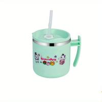 304 Stainless Steel Straw Cup: Kids' Milk Cup with Anti-Fall Protection & Measurement Scale  Green