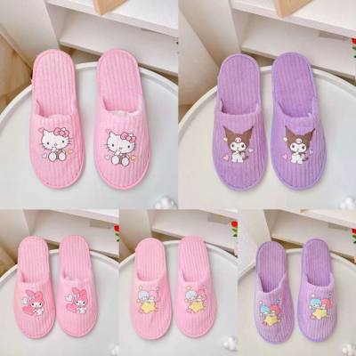 Japanese cartoon Kuromi girl heart home slippers Pacha dog coral velvet hotel indoor convenient slippers ugly fish