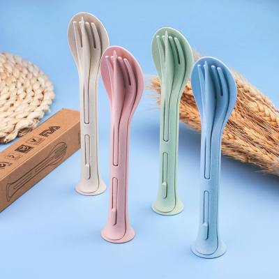 A Wheat straw Nordic style children's knife, fork and spoon three-in-one portable tableware set