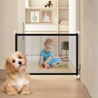 Portable Mesh Baby Gate, Mesh Metal Rod Retractable Magic Pet Dog Gate For Stairs/Doorways/Hallways, Easy-Install FoldingChild's Safety Gates For Indoor And Outdoor  Black