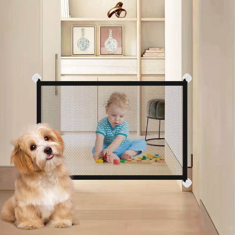 Puerta de seguridad para perros, barrera extensible portátil para perros,  barrera de malla plegable, puerta mágica para perros para cocina,  escaleras, pasillos y bebés JM