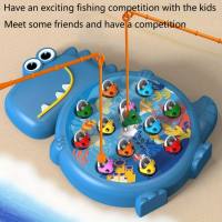 Juguetes educativos de pesca para niños con forma de dinosaurio, diseño de anzuelo doble, multijugador para jugar, juguetes de pesca divertidos, 1 ud.  Azul