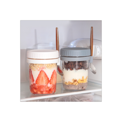 Overnight-Haferflockenbecher aus Glas mit Deckel und Löffel, versiegelter leichter Frühstücksbecher, tragbarer Milchsalat-Joghurtbecher