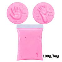 Baby Care Hand And Footprint Mud, 100g Soft Clay Fluffy Material DIY Handprint Footprint, Footprint Fingerprint Anti-stress Children's Toys  Pink