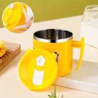 304 Stainless Steel Straw Cup: Kids' Milk Cup with Anti-Fall Protection & Measurement Scale  Yellow