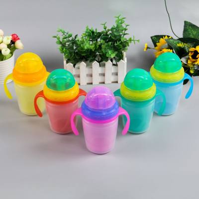 Double-layer insulated straw cup, baby learning drinking cup, leak-proof water cup, children's dual-purpose cup, double-layer straw cup