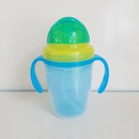 Taza con pajita aislada de doble capa, taza de aprendizaje para bebé, taza de agua a prueba de fugas, taza de doble propósito para niños, taza con pajita de doble capa  Azul