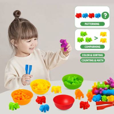 Brinquedo infantil educação infantil animais coloridos e copos e pinças de classificação