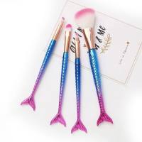 4 Mermaid Gradient Eye Makeup Brush Portable Forked Fishtail Makeup Blending Brush Set  Blue