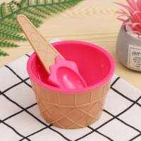 2-piece Children's Ice-cream Style Bowel with Spoon  Hot Pink