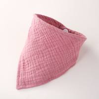 Double-layer gauze solid color cotton baby bib European and American muslin baby saliva napkin children's crepe triangle towel  Pink