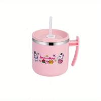 304 Stainless Steel Straw Cup: Kids' Milk Cup with Anti-Fall Protection & Measurement Scale  Pink