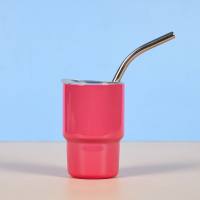 1pcs 3oz 304 Stainless Steel Mini Car Cup, Portable Colorful Coffee Cup Wine Glass With Straw, Small Water Bottle For Outdoor Camping Travel  Hot Pink