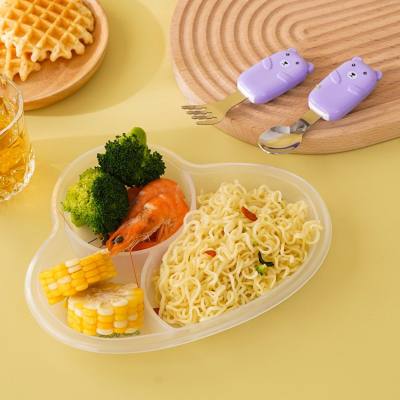 Assiette à dîner de dessin animé pour enfants, fourchette et cuillère en acier inoxydable 304, assiette alimentaire complémentaire pour bébé, ensemble de vaisselle amovible pour la vaisselle