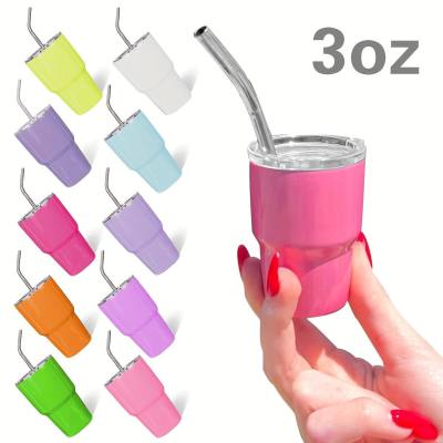 1pcs 3oz 304 Stainless Steel Mini Car Cup, Portable Colorful Coffee Cup Wine Glass With Straw, Small Water Bottle For Outdoor Camping Travel