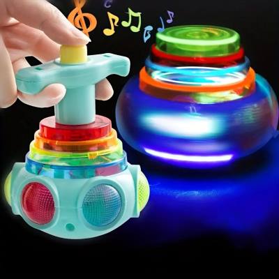 Musica colorata giroscopio luminoso stalla per bambini vendita calda filatura per bambini musica flash giocattolo elettrico imitazione magica giroscopio in legno