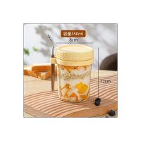 Overnight oatmeal cup glass with lid and spoon  Yellow