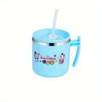 304 Stainless Steel Straw Cup: Kids' Milk Cup with Anti-Fall Protection & Measurement Scale  Blue