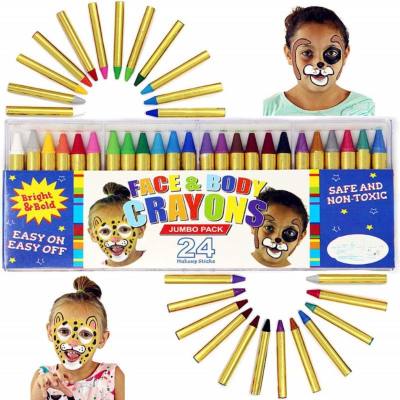 أقلام تلوين للوجه للأطفال 24 لونًا، علبة بلاستيكية شفافة