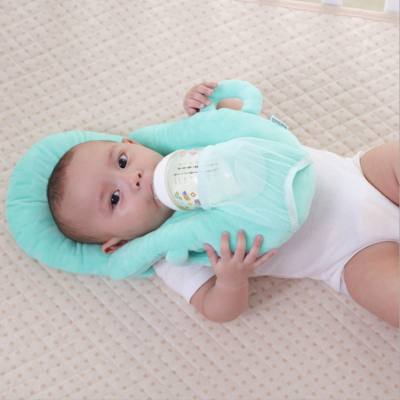 2-piece Baby 100% Cotton Solid Color Head and Neck Support Soothing Detachable Feeding Pillow with Bottle Holder for Baby