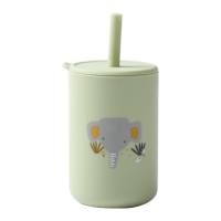 Baby Cartoon Printed Sippy Cup with Straw & Lid  Green