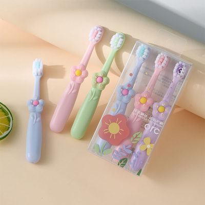 Brosse à dents à poils souples pour enfants en forme de fleur, 3 pièces