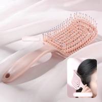 Macaron large curved comb scalp massage comb men's fluffy comb curly hair styling comb arc nine ribs comb  Pink