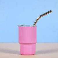 1pcs 3oz 304 Stainless Steel Mini Car Cup, Portable Colorful Coffee Cup Wine Glass With Straw, Small Water Bottle For Outdoor Camping Travel  Pink