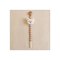 Chupete de bebé de madera con cabeza de oso de estilo coreano, clip anticaída, cadena para chupete de bebé, mordedor, cuerda antipérdida  Blanco