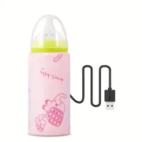 USB Charging Car Baby Warmer, Portable Constant Temperature Bottle Insulation Cover  Pink