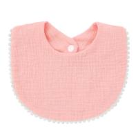 Baby pure cotton gauze mouth towel double layer seersucker bib fur ball baby crepe bib  Pink