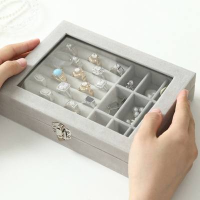 Large-capacity velvet jewelry box, new ring necklace, earrings, earrings storage box, high-end finishing box, dust-proof box