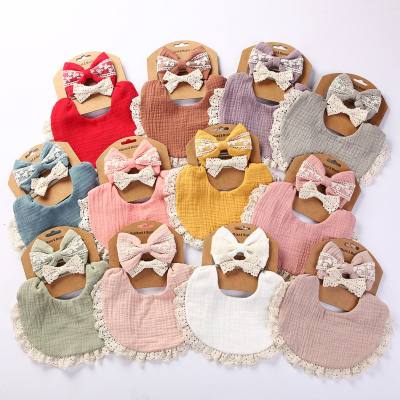 Baby Pure Cotton Lace Spliced Bowknot Decor Water Proof Bib