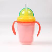 Double-layer insulated straw cup, baby learning drinking cup, leak-proof water cup, children's dual-purpose cup, double-layer straw cup  Red