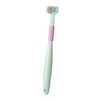 1pc Three Sided Child's Toothbrush Soft Bristle Brush Deep Oral Cleaning Teeth Brush With Tongue Scraper Teeth Cleaner Kid Oral Care  Green