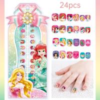 24 piezas de uñas usables de princesa de hielo, parches de decoración de uñas de joyería para niños, uñas postizas removibles  rojo