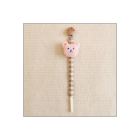Chupete de bebé de madera con cabeza de oso de estilo coreano, clip anticaída, cadena para chupete de bebé, mordedor, cuerda antipérdida  Rosado