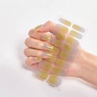 Sparkly Full Cover Nail Art Stickers 16pcs - Self-Adhesive Nail Decals for Women - Easy to Apply and Long-Lasting Nail Art Strips  Yellow
