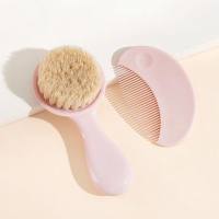 Newborn massage scalp to remove ringworm massage comb set baby cleaning care wool brush comb 2-piece set  Pink