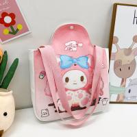Cute Girls Cartoon Canvas Bag Cute Bunny Students Shoulder Large Capacity Hand Carry Crossbody Bag  Pink